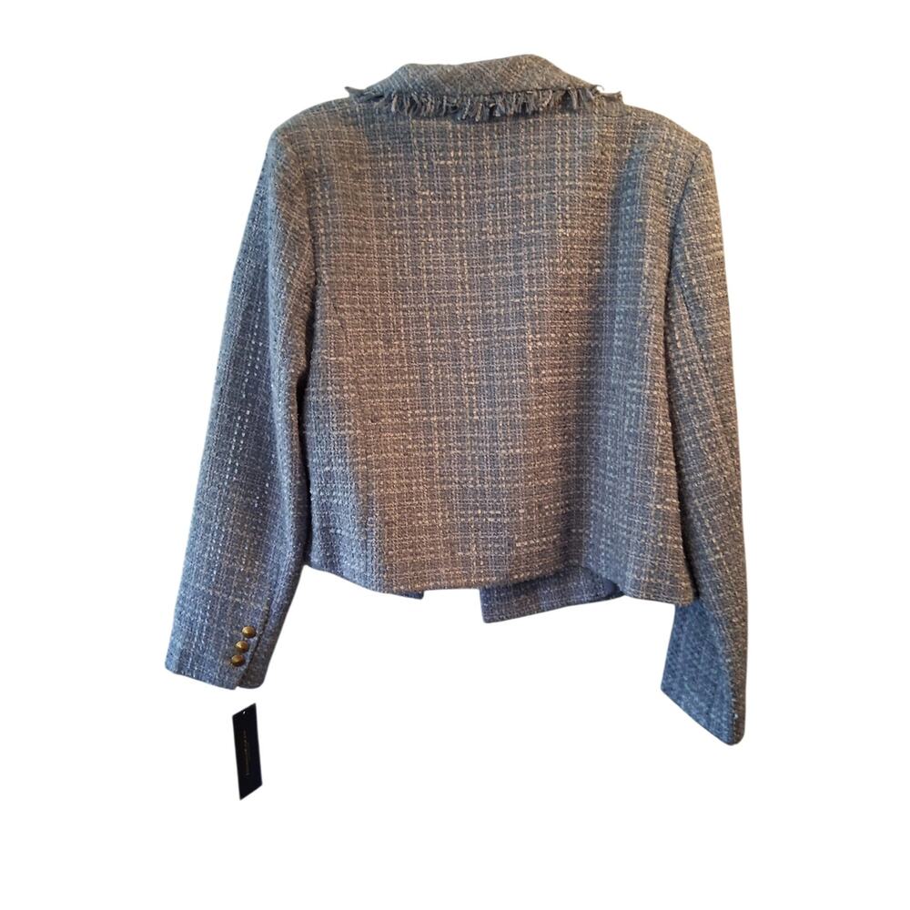 Donna Karan New York Light Blue Tweed Fringed Cropped Blazer Old Money Capsule - Picture 4 of 10